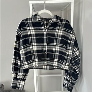 Black and White Plaid Cropped Shirt